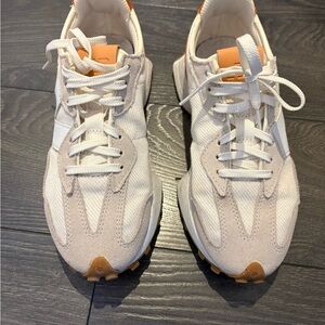 New Balance White and Burnt Orange Sneakers